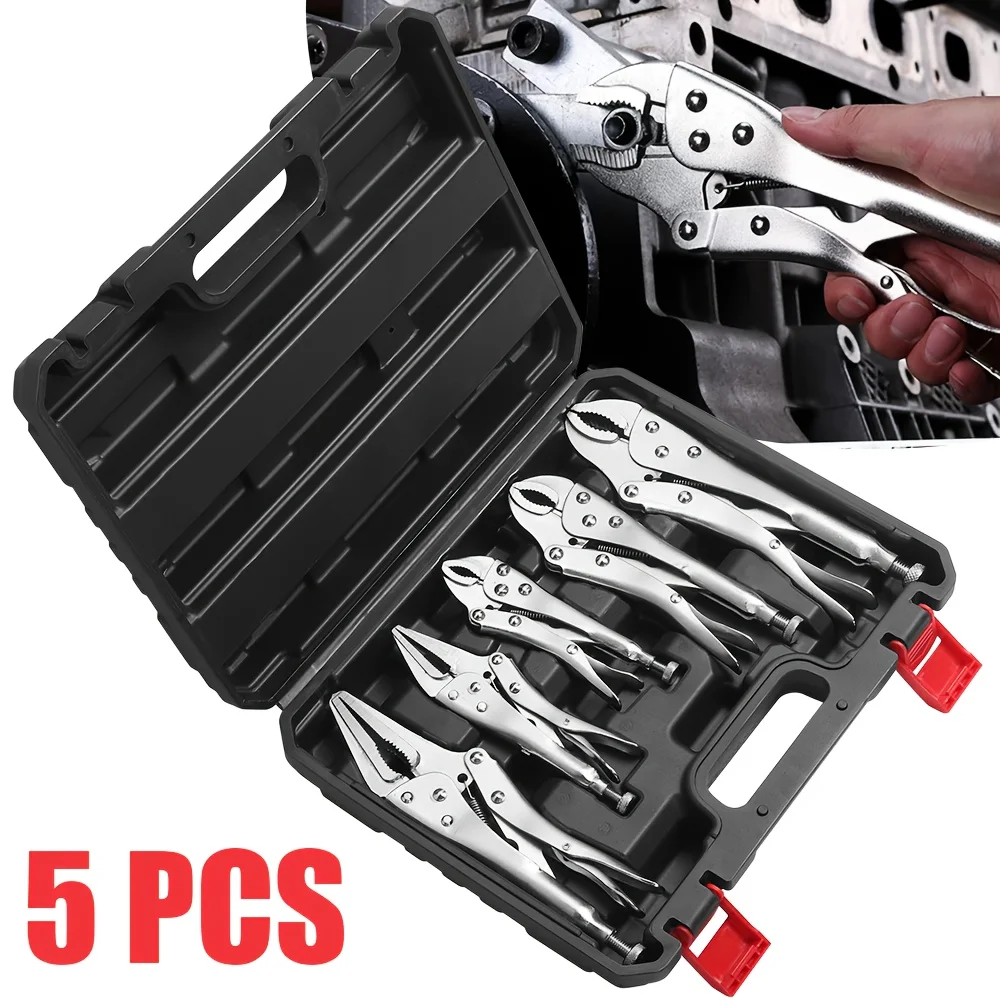 5pcs Locking Pliers Set (with box), maximum opening cm, in local inventory for shipment, C-shaped square-mouth pliers