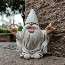 Outdoor Rocking Chair Gnome Garden Statue - Pastoral Resin Decorative Ornament (White)