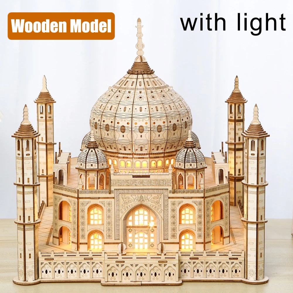 

3D Wooden Puzzle Royal Castle Taj Mahal With Light Assembly Toy For Kids Adult Diy Model Assembly Kits Home Decoration For Gifts