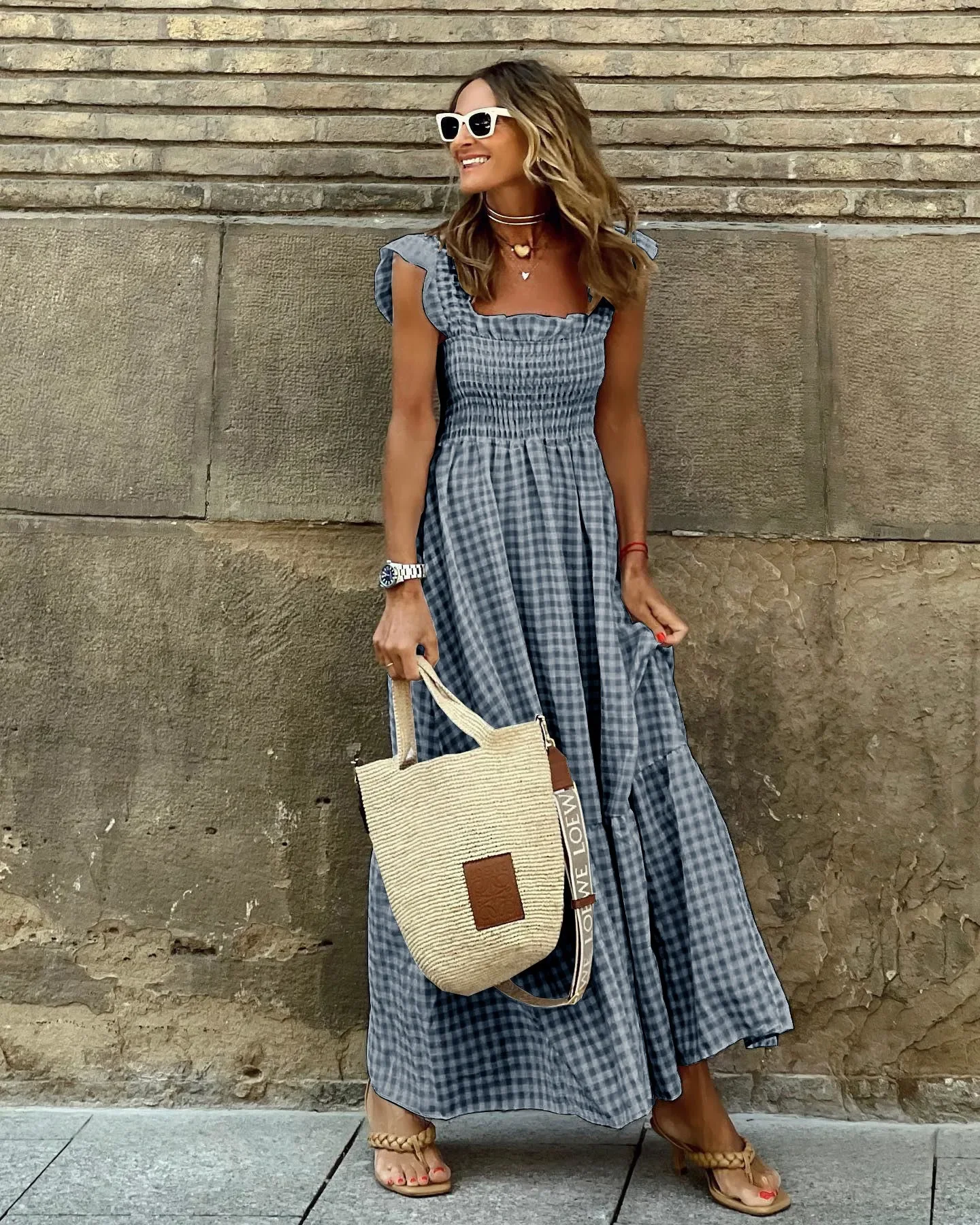 

2024 Checkered Shoulder Strap Dress, Casual and Minimalist Dress, Summer Fashion Summer Dress Women