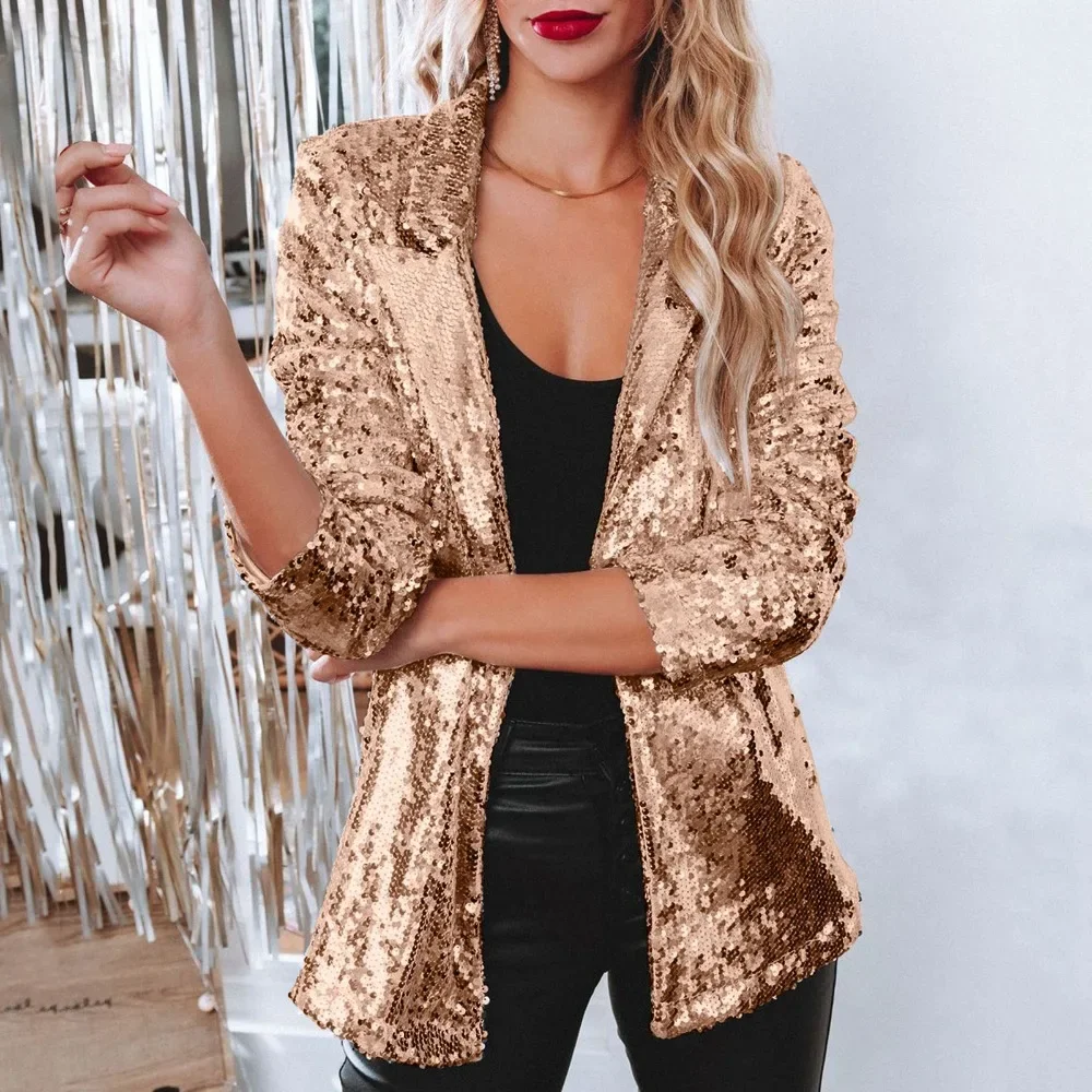 

2023 Outerwear Coats Woman Clothes Mujer Fashion Sequined Jacket Women Basic Outfits Casaco Feminino Casual Ladies