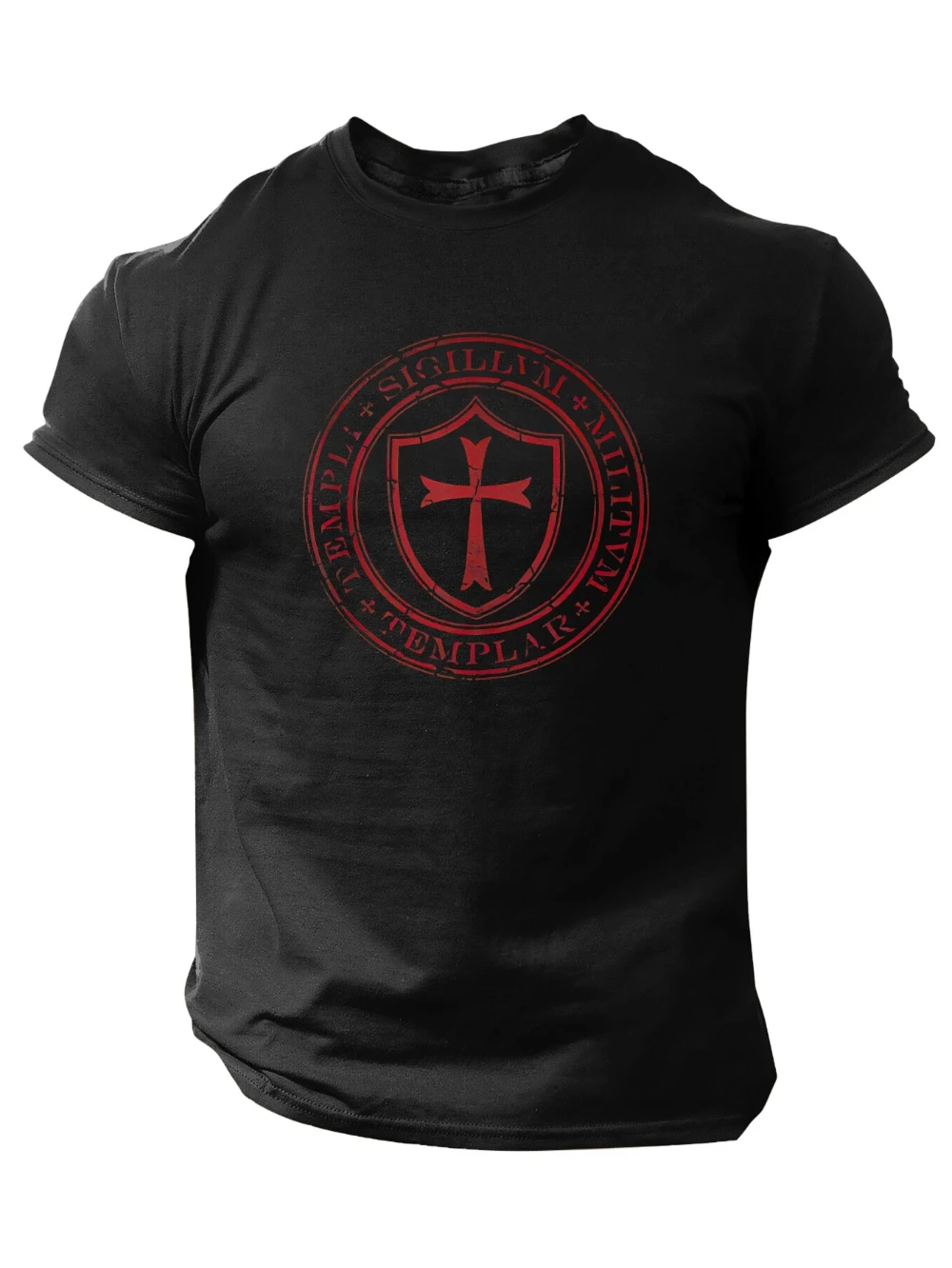 The Templar Cross Frühlings- und Sommer-Herrenoberteil mit Aufdruck, kurzärmelig, lässiger Stil, bequem und atmungsaktiv