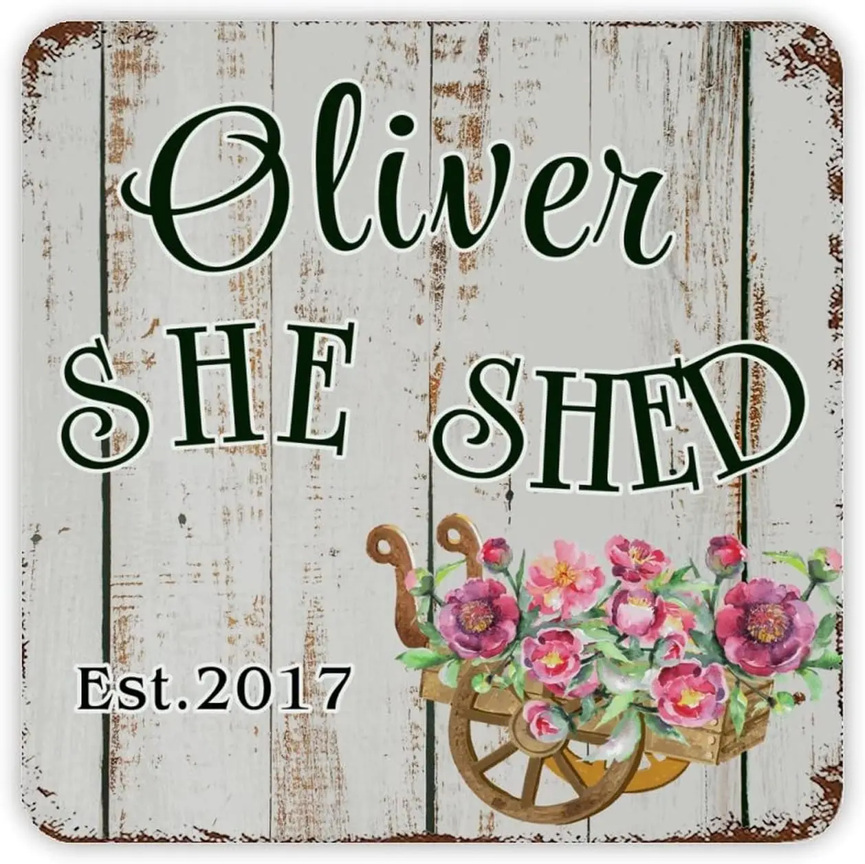 Nome Personalizzato Targa Di Latta She Shed Pink Paeonia Metal Sign Floral Pastorale Cart Funny Novità Sign Nursery Wall Art