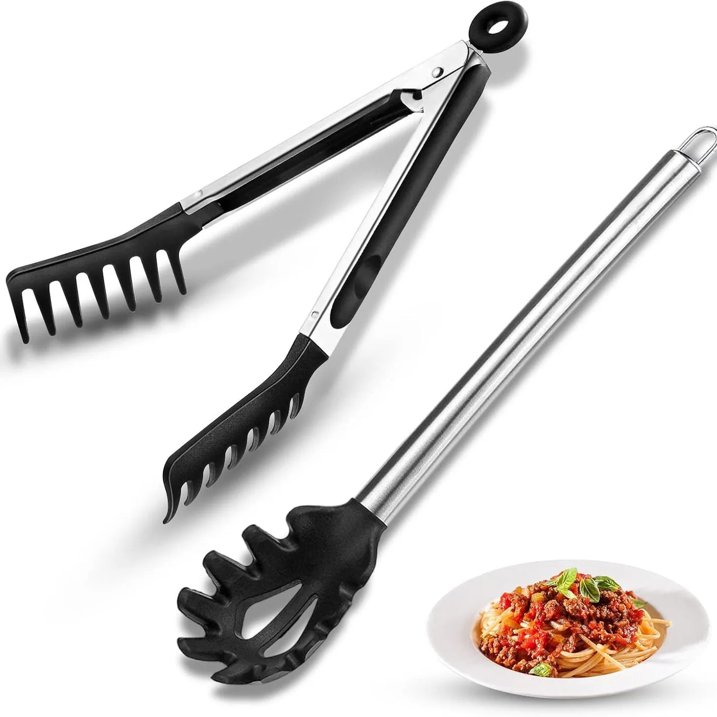 Non Scalded Grill Clip And Pasta Fork Pasta Spoon Set Sturdy Toothed Spaghetti Spoon And Food Clip