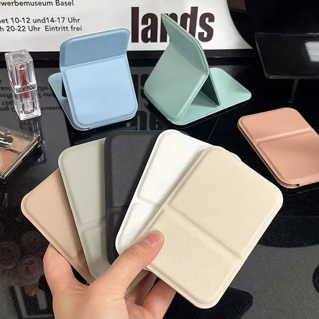 Miroir de maquillage de bureau en cuir PU solide, portable, simple, pliable, de poche, compact, mignon, pour étudiant 1