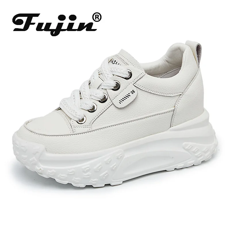 

Fujin 6cm Fashion Hidden Heels Ladies Chunky Sneakers Shoes Cow Genuine Leather Women Autumn Thick Soled Spring Platform Wedge