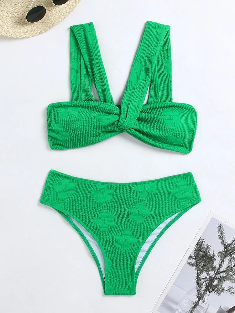 Ribbed Bikinis Pleated Swimsuit Patchwork Swimwear Women 2023 New