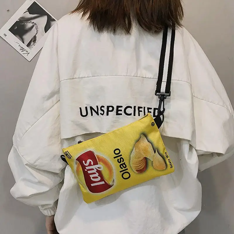 Potato Chip Snack Pattern Crossbody Bag, Women's Version Small Single Shoulder Bag, Funny Envelope Bag for Women Girls Phone Bag