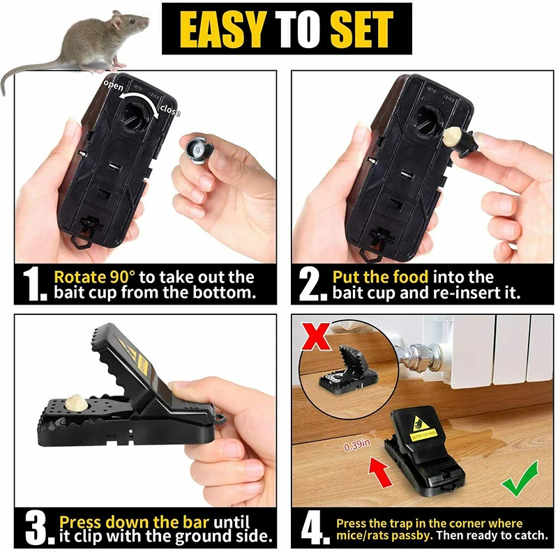 2 Pack Mouse Traps Rat Mice Killer Rodent Heavy Duty Trap Indoor and Outdoor