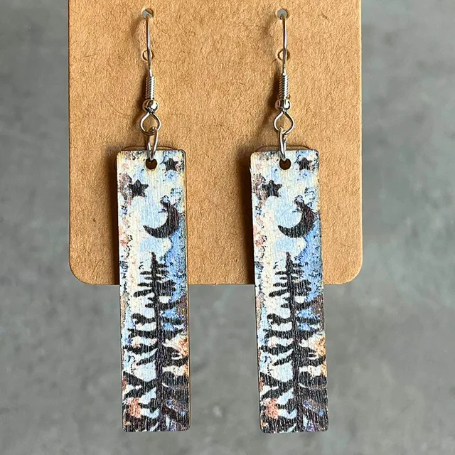 New Night Forest Wood Strip Earrings