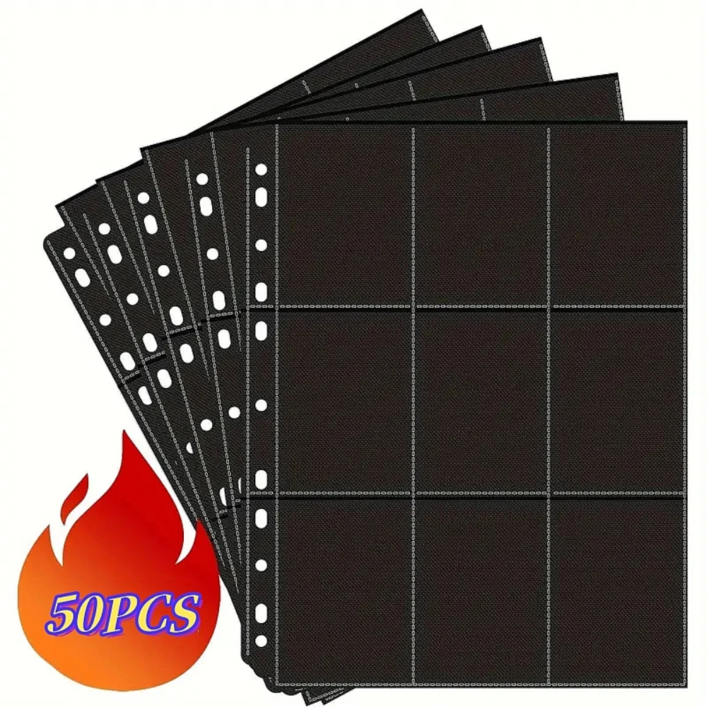 50 Pc 9 Pocket Page Protector Trading Card Sleeves Pages Baseball Pages For 11 Ring Binder Card Sheets For Standard Size Cards