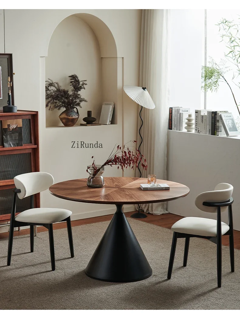 Description Picture 3 of itemSolid Wood Dining Table Retro Style Round Table Medieval House Home Apartment French Mesas De Comedor Black Walnut Living Room