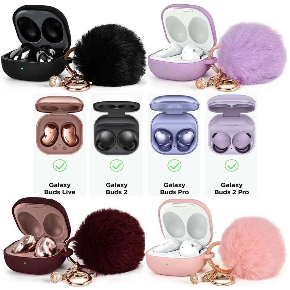 Custodia Carina In Silicone Per Samsung Galaxy Buds 2 Pro / Galaxy Buds 2 / Galaxy Buds Pro Live Cover Accessori Con Portachiavi Pompon