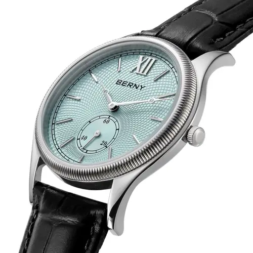 BERNY Men's Watches Slim Luxury Classic Stylish Dress Quartz Watch Fashion Elegance Leather Band Wristwatch - Image 2