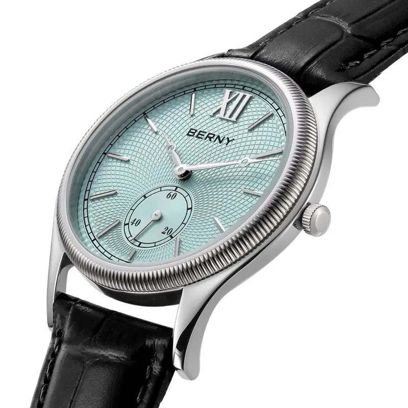 BERNY Men's Watches Slim Luxury Classic Stylish Dress Quartz Watch Fashion Elegance Leather Band Wristwatch - Image 2