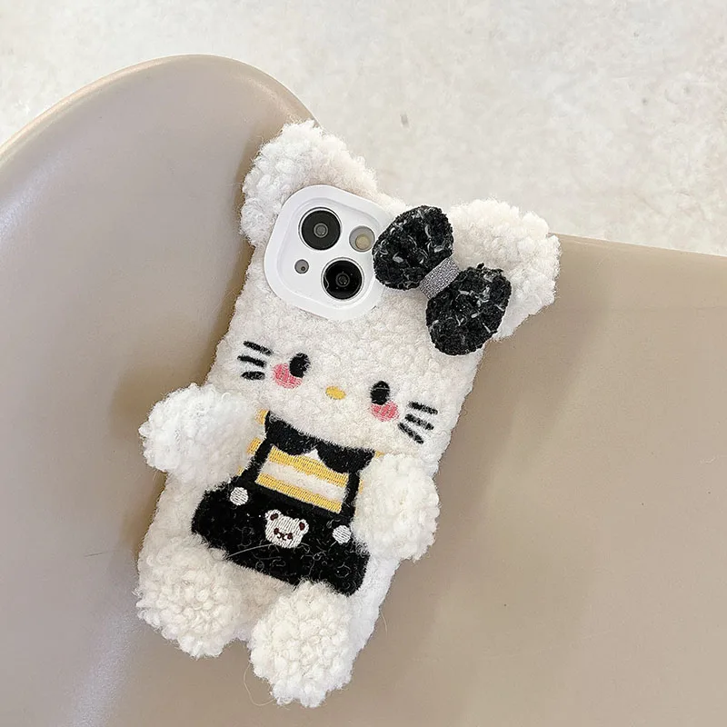 

Anime Sanrio Plush Phone Case Hello Kittys Accessories Cute Kawaii Apply Iphone15121314Promax11 Anti-Fall Toys for Girls Gift