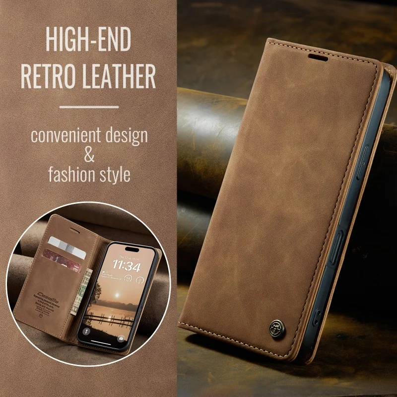CaseMe Retro Magnetic Flip PU Leather Case for iPhone 17 Air 17 Pro 16 15 14 13 12 11 XS XR 8 7 6S 5 SE Wallet Cover Phone Coque 3