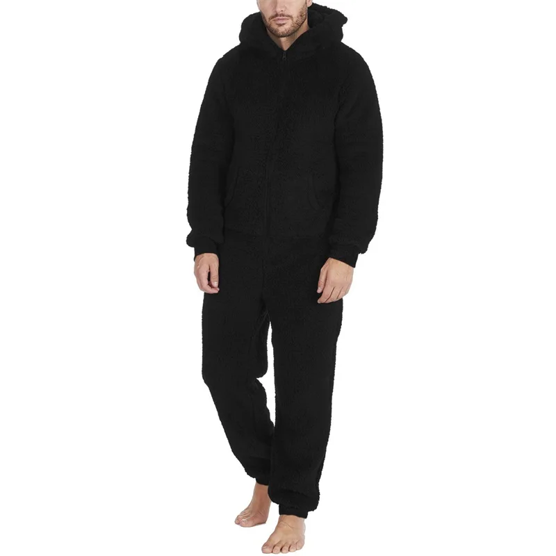 Men's Hooded Jumpsuit Zip Up Pajamas Overalls Winter Warm Fleece Playsuit Jogger Sweatsuit Overall Jogging Romper Tracksuit men jumpsuits