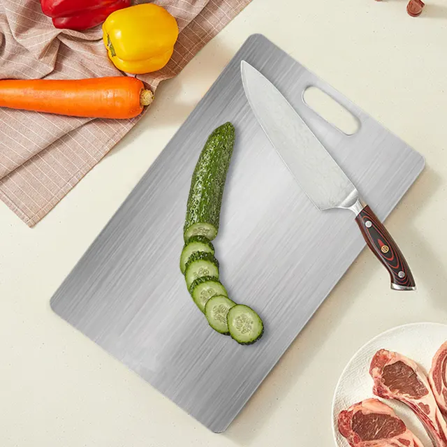 Taglieri in titanio per cucina, tagliere in acciaio inossidabile, tagliere a doppia faccia in acciaio inossidabile 304 per uso alimentare 4