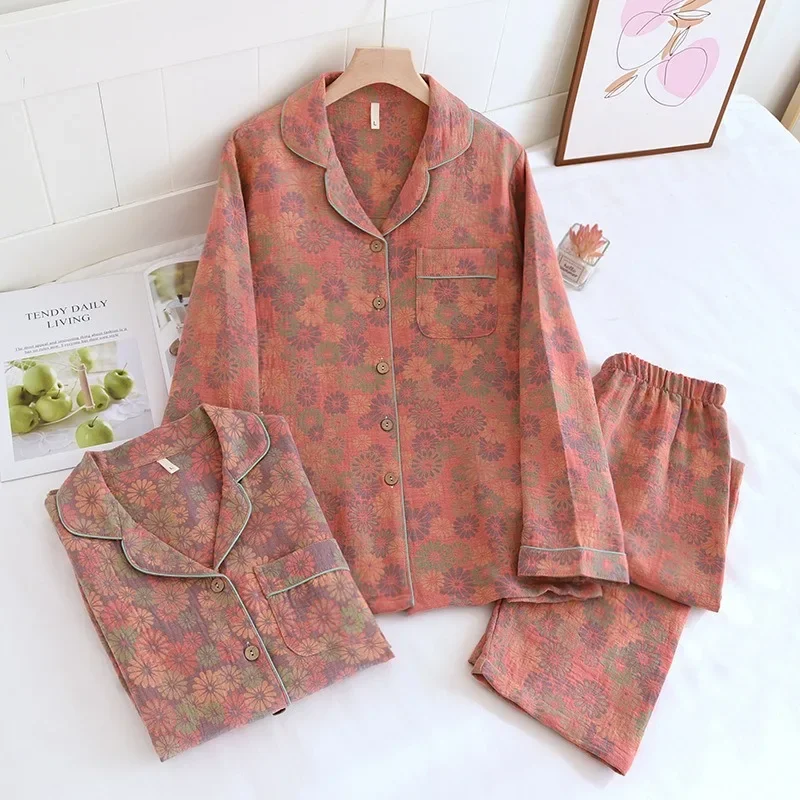 

Pure Cotton Daisy Floral Print Sleepwear For Women Pyjama Home Wear Long Sleeve Trousers New Autumn Clothes Women Lounge Set