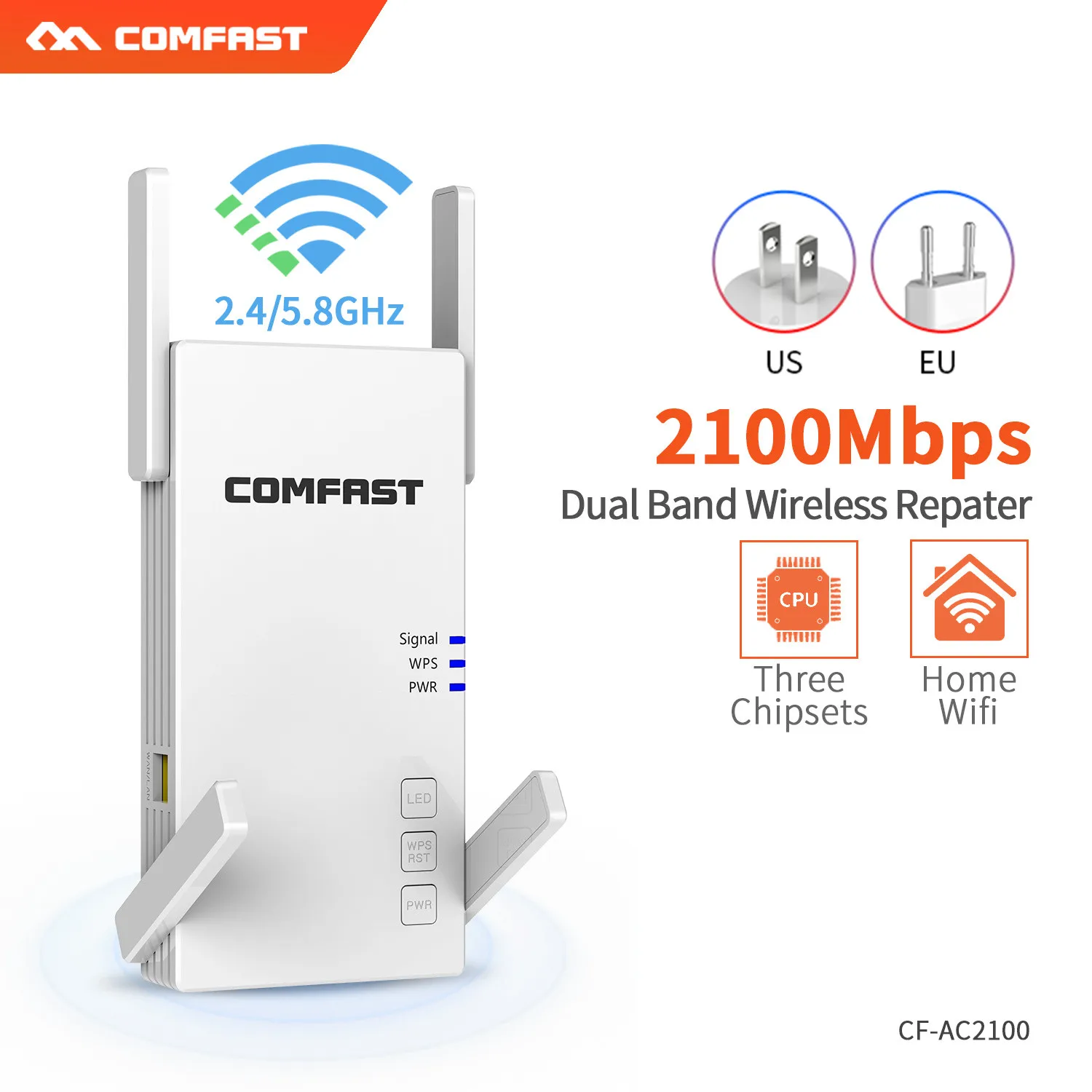 Répéteur WiFi double bande sans fil, 1200M ~ 2100Mbps, 2.4 go et