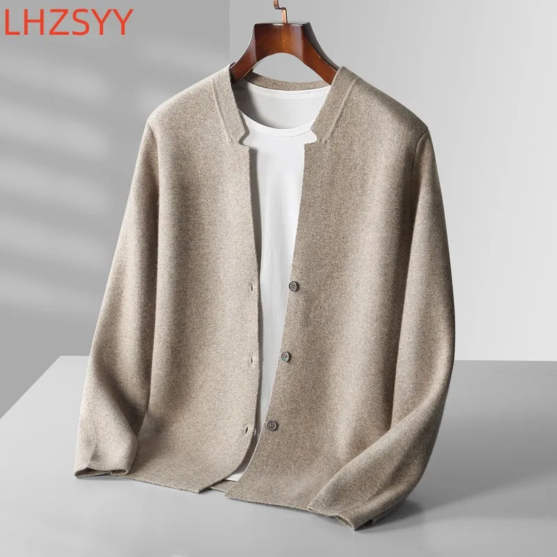 LHZSYY 남성용 캐시미어 가디건, 캐쥬얼 스탠드업 칼라 상의, 퓨어 울 니트 코트, 다용도 따뜻한 남성 재킷, 가을, 겨울, 청소년, 신상