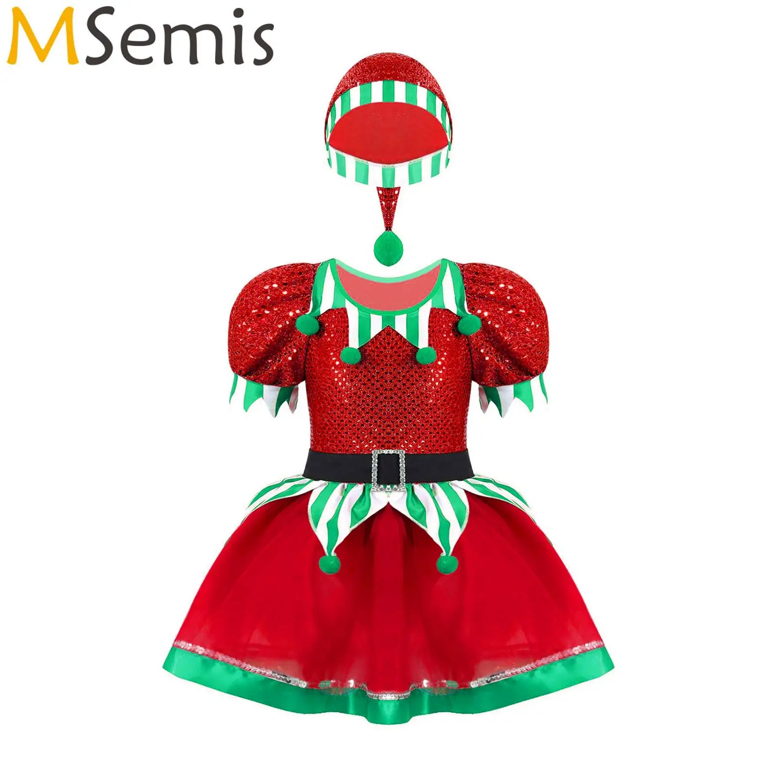 

Little Girls Sequin Tutu Christmas Santa Elf Xmas Festive Fancy Dress up Hat Outfits Costume Party Tutu Dress Leotard Outfit