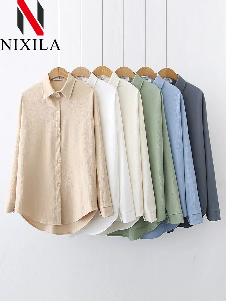 New in Spring Summer Elegant Shirts & Blouses Retro Leisure Cardigan Long Sleeves Tops Office Loose Fashion 2024 Women Clothing