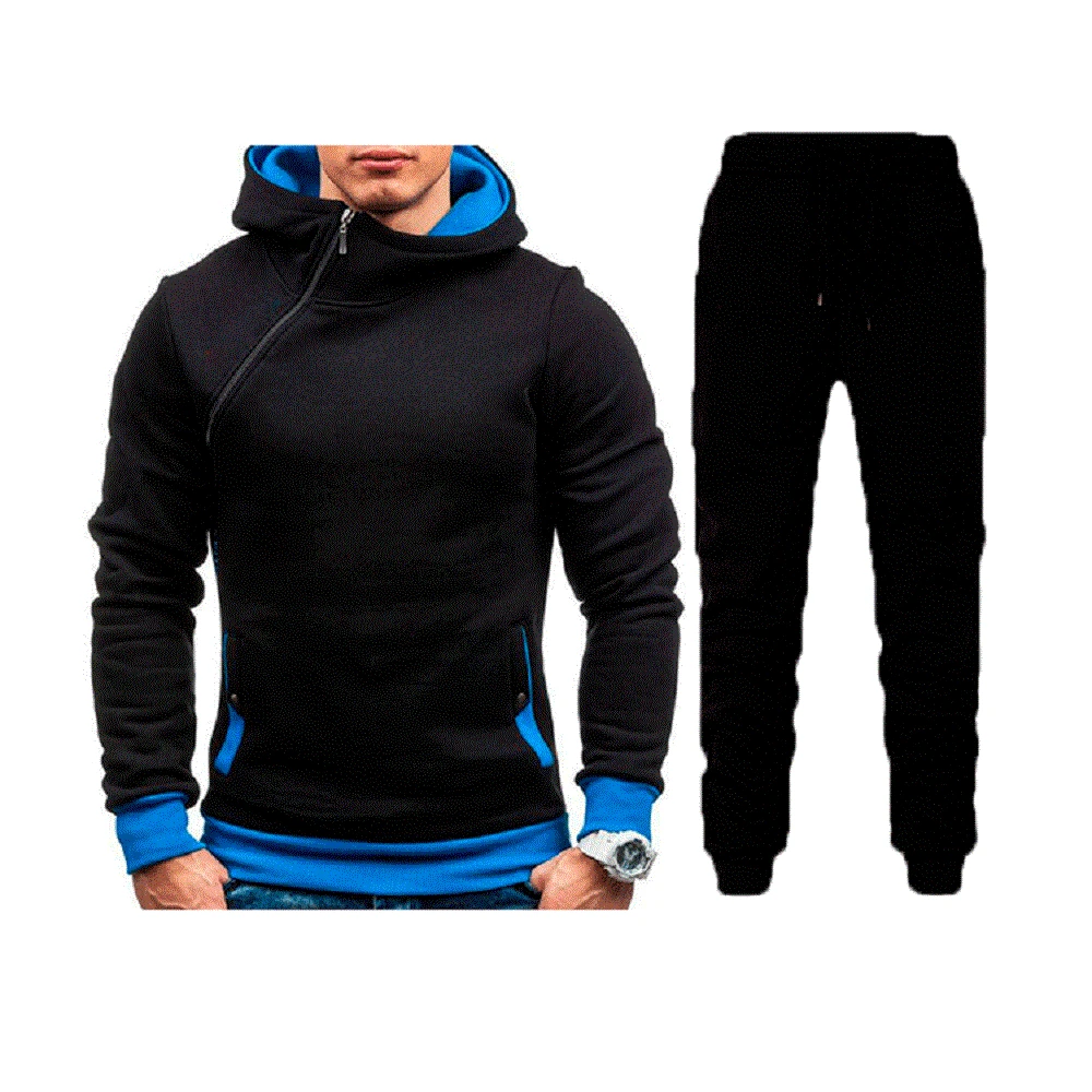 New Mens Fleece Hoodies Diagonal Zipper Long Sleeve Hoodie Sweatshirts Male Outwear  Hoodies Pants Two Piece Set Sweatshirt 2023 mens hoodies 2 piece sets male tracksuit sweatsuit casual winter long sleeve thermal warm breathable fitness sportswear