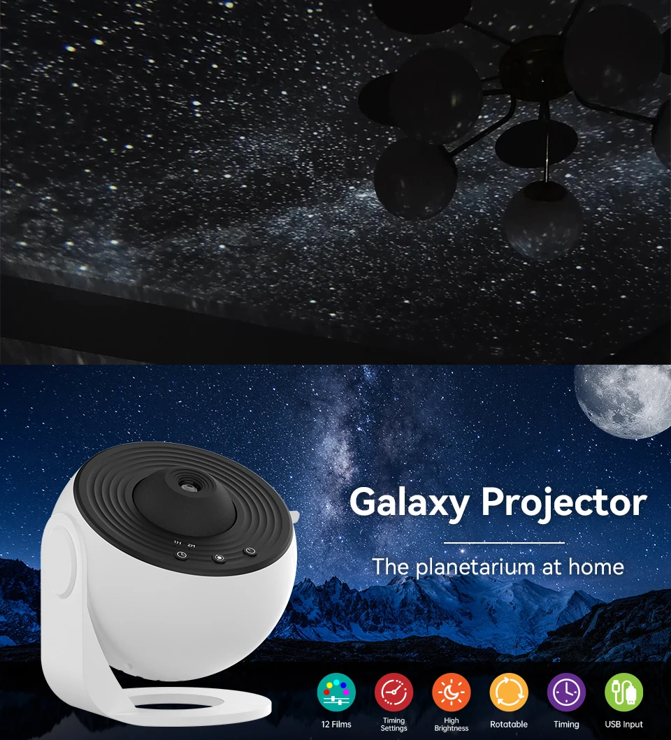 Description Picture 3 of itemNight Light Galaxy Projector 360° Rotate Planetarium Lamp For Kids Bedroom Deco ﻿Starry Sky Projector Desktop Decorative Light