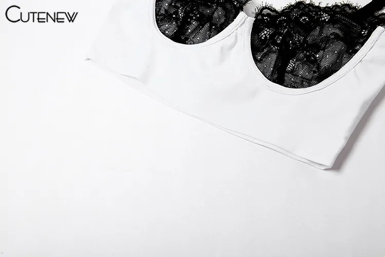 Y2K - Camiseta sin mangas con tirantes y retazos para mujer, camisola sexy de verano, sin mangas, ajustada, de encaje blanco, informal, ropa de calle