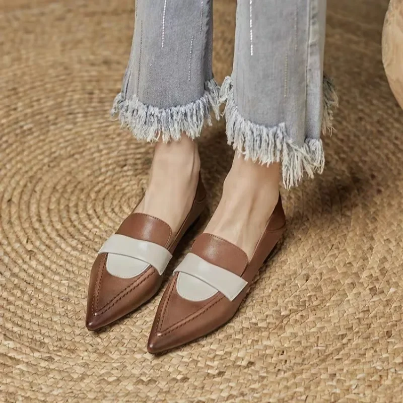 Women Flat Shoes  Pointed Toe  Low-heeled Loafers Fashion Designer Trendy New Soft-soled Elegant Dress High-heeled Shoes 5