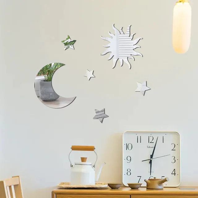 6pcs Moon & Star Mirror Wall Stickers Kids Bedroom Decor Ramadan Kareem Holiday Birthday Party Decor for Home Living Room 2