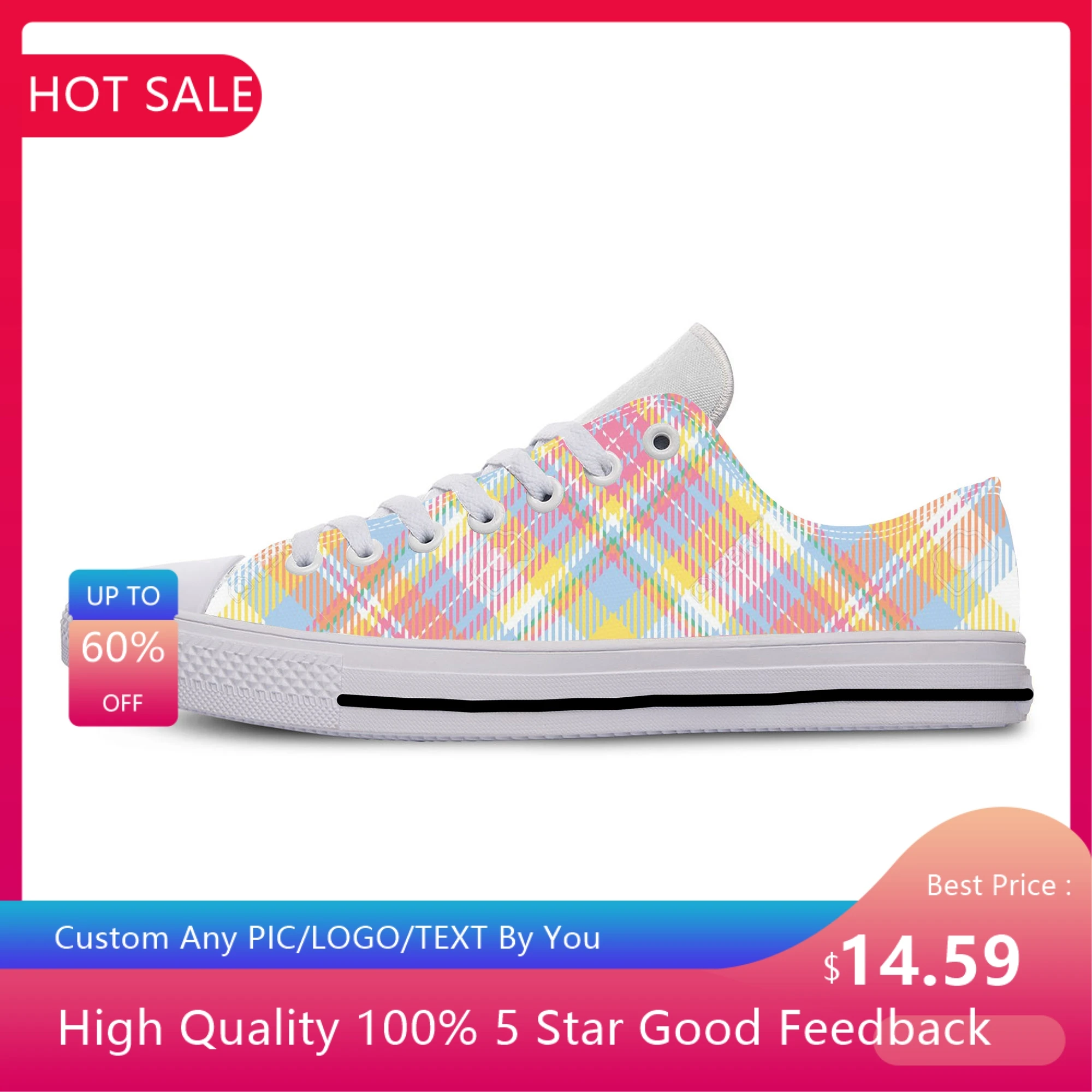 

Hot Pastel Tartan Plaid Scottish Aesthetic Fashion Casual Cloth Shoes Low Top Breathable Lightweight 3D Print Men Women Sneakers