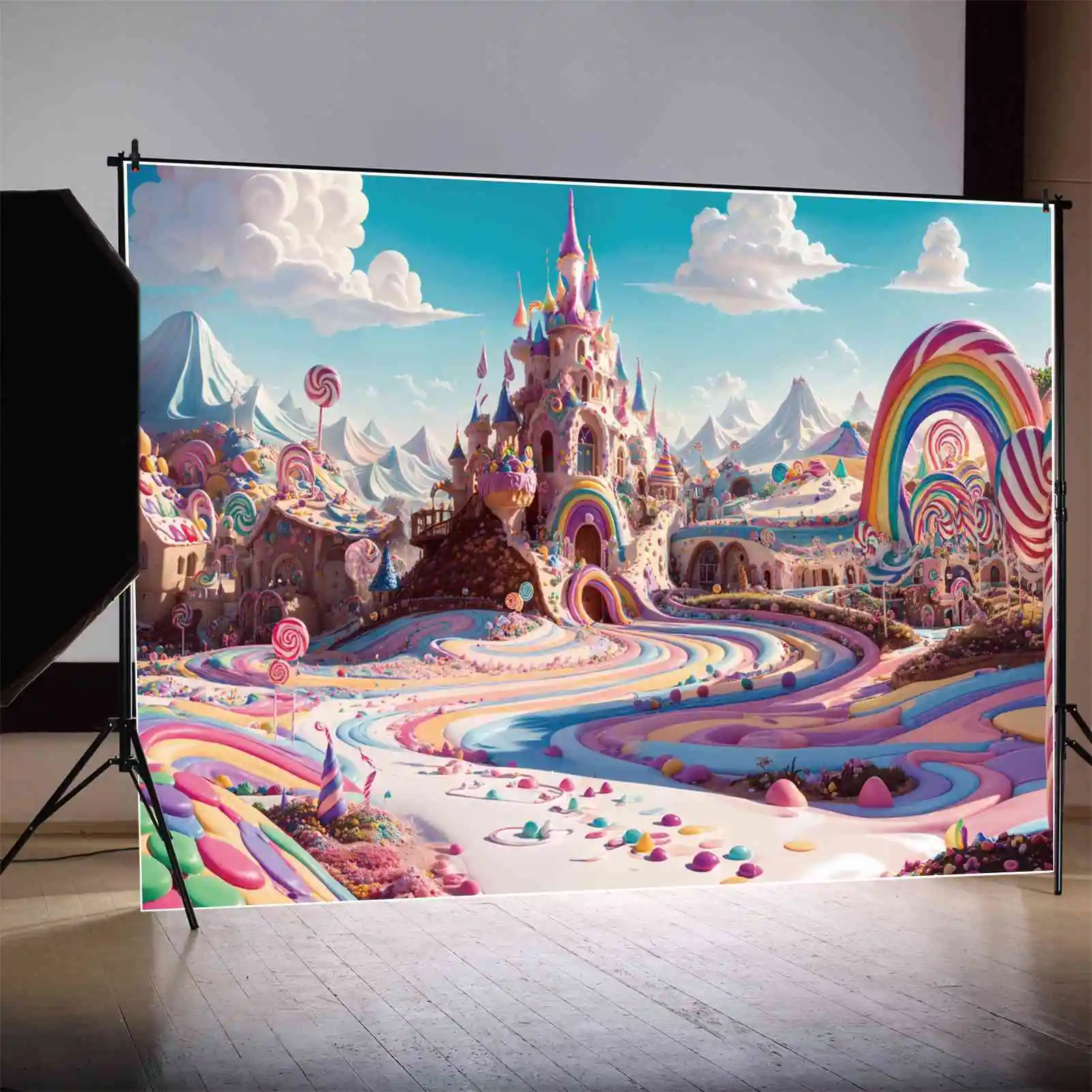 

Фоны для фотосъемки детей на день рождения, замок, радуга, крем, горы, сад