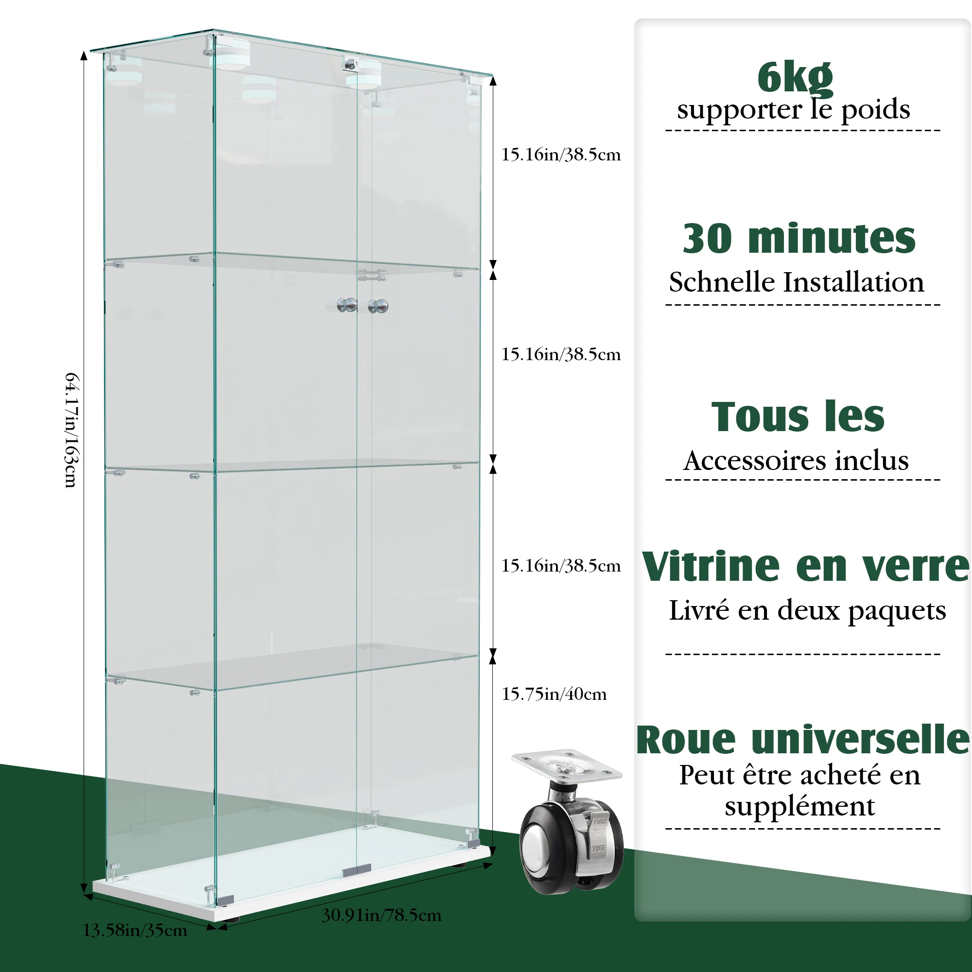 Rosahqnda Glas Vitrine, Schwarzes Vertikales Vitrine, Moderne Glas Holz Vitrine – Detail 2