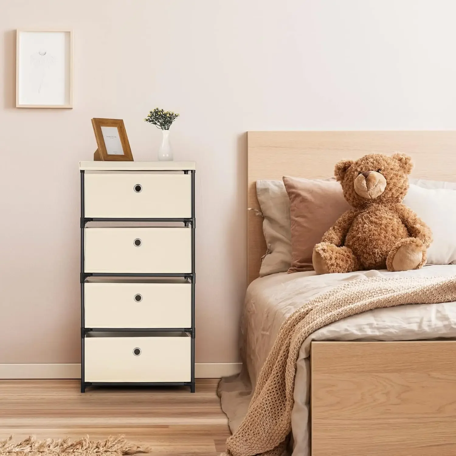 4-Drawer Fabric Dresser Closet Organizer with Storage Bins, Easy Assembly for Bedroom/Dorm/ Space-Saving Storage Unit 5
