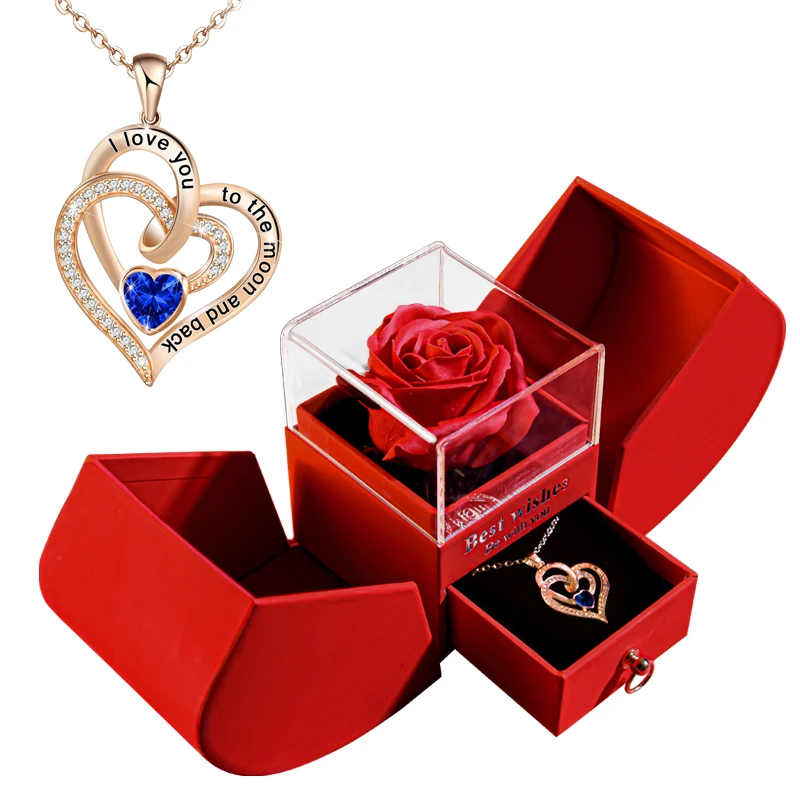 Collana con acquamarina di marzo da donna con pietra portafortuna a forma di cuore, fiore, rosa, gioielli, regali di compleanno - Aurora Tears