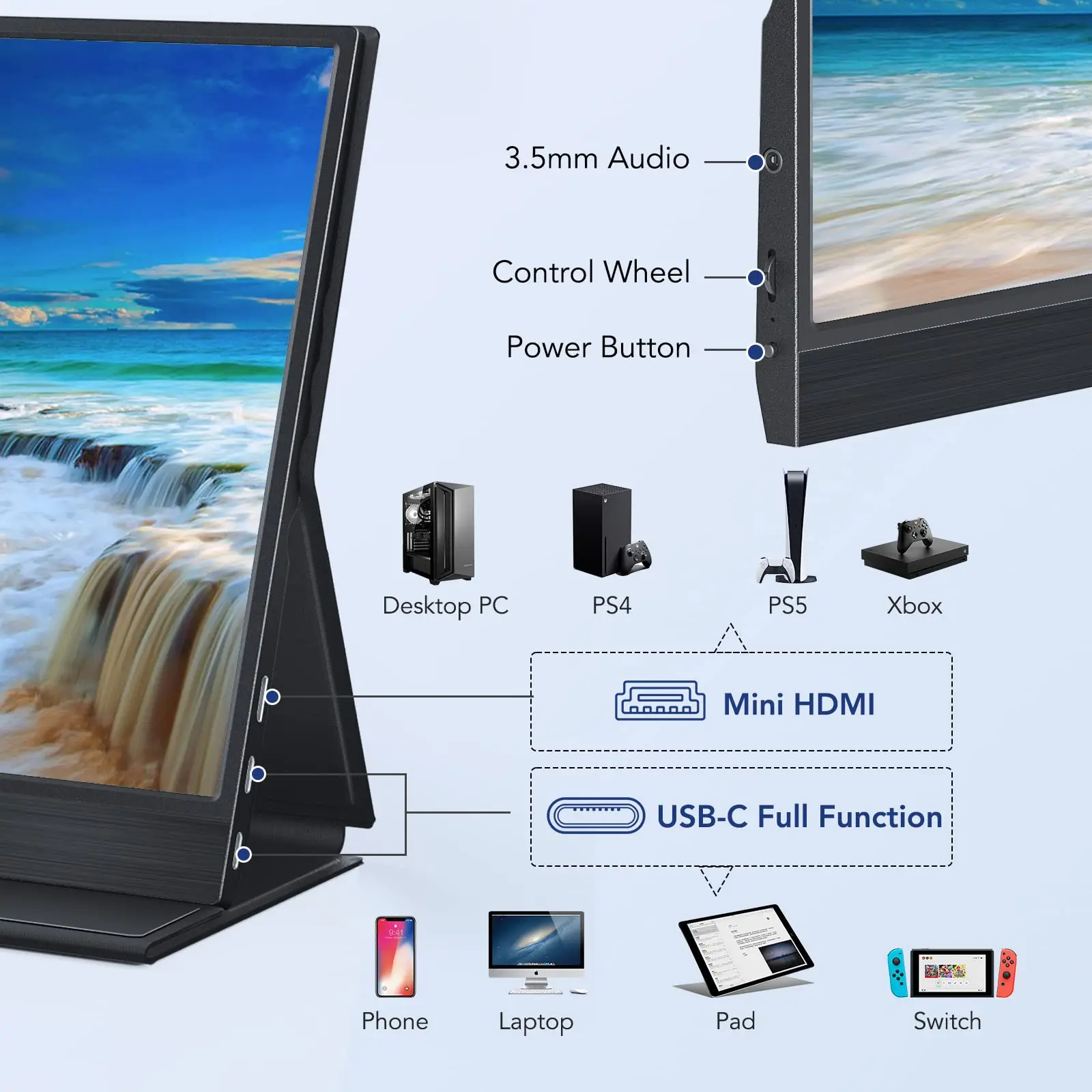 Bimawen 15.6 ġ ġ  ÷ ޴ , 1080P HDR 100% sRGB IPS ȭ, USB C  Ŀ , Ŀ ĵ