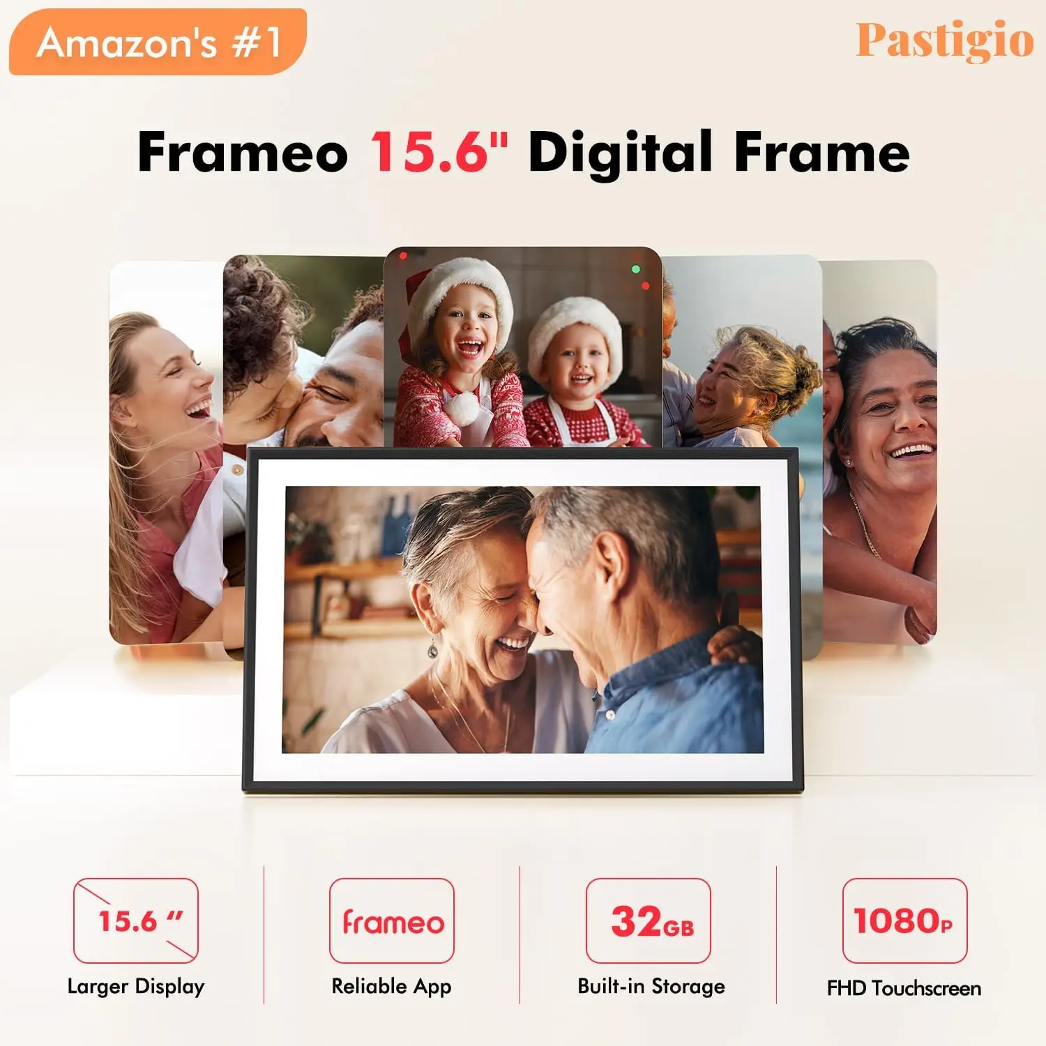 Digital Picture Frame, 15.6 Inch Large Frameo Digital Photo Frame WiFi, 32GB, 1920 * 1080 IPS HD Touch Screen, Tabletop&Wall-Mou