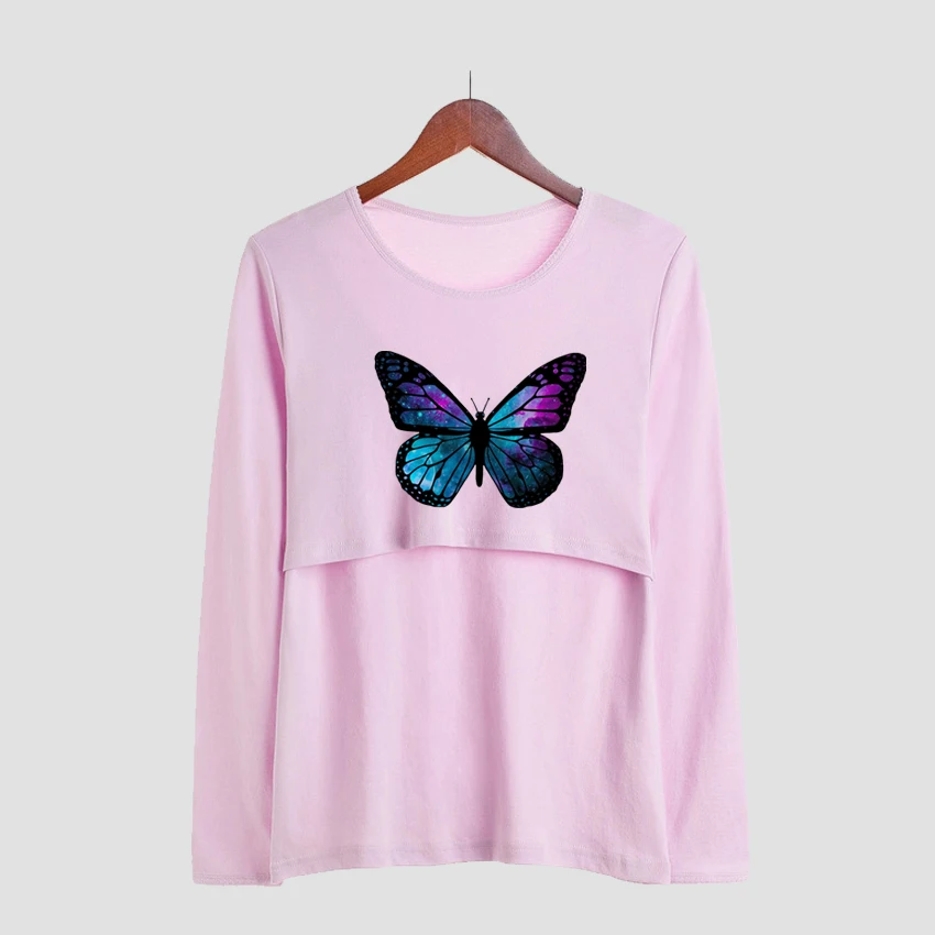 

Butterfly Animal Printed Maternity T-shirts Nursing Breastfeeding Funny Long Sleeve Pregnant Women Pregnancy Tops Add Your Desig