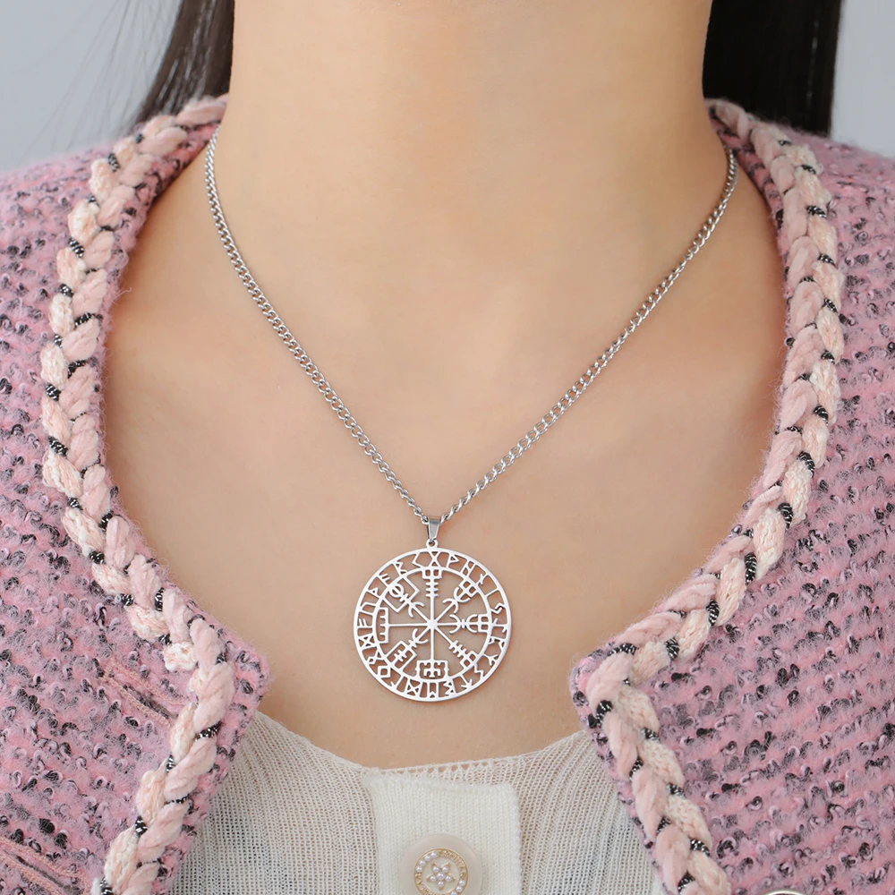 Dawapara Vegvisir Anhänger Halskette Nordische Runen Kompass Halskette Schutzamulett Edelstahl Schmuck – Detail 5