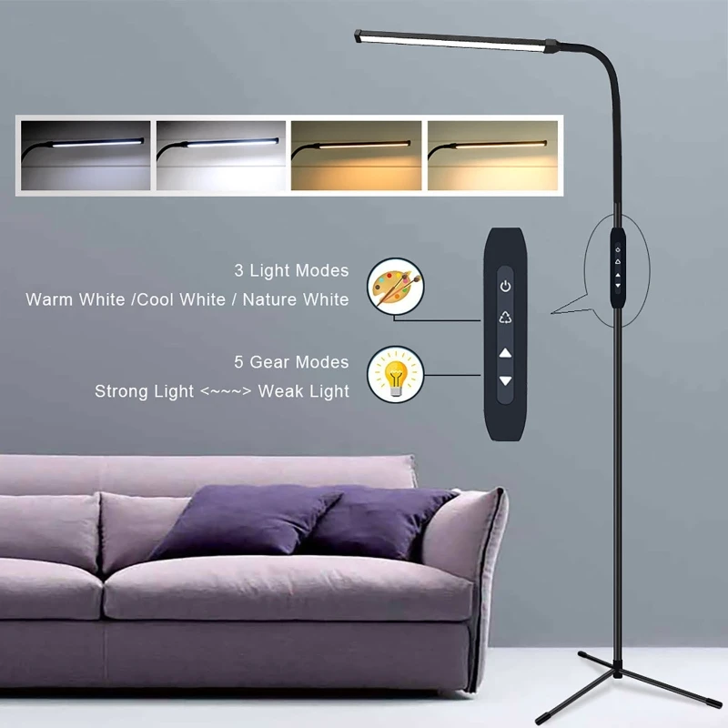 

Remote Control Dimmable Standing Light LED Floor Lamp 12W Flexible Gooseneck Touch Dimming For Study Reading Living Room