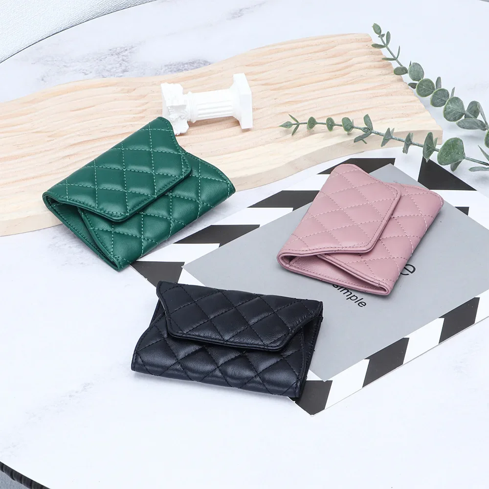 Luxury Quilted Genuine Leather Card Holder Credit Card Holder Small Compact Wallet Coin Purse Business Card Holder for Women