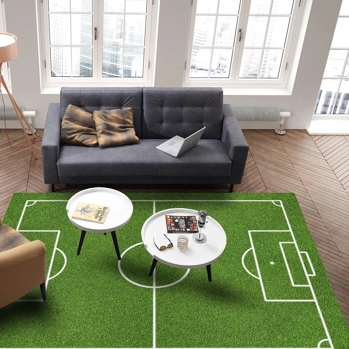 Sports Grass Football Field Carpet for Living Room Home Decor Children's Play Anti-slip Large Area Rugs Bedroom Bedside Foot Pad