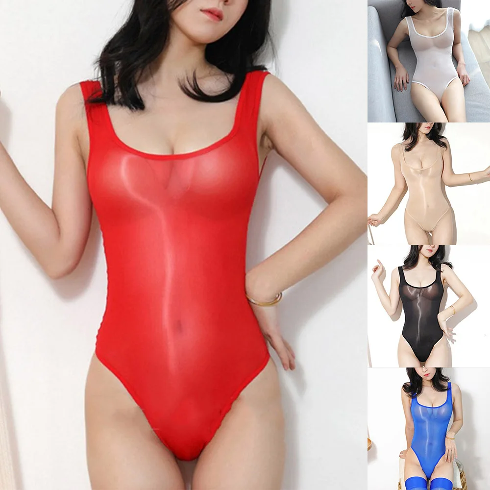 Women's Bodysuit High Cut Bikini See Through Leotard Swimwear Underwear in Red White Black Skin Blue for Women