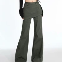 Y2k – faux jean deux pièces surdimensionné pour femme, style rétro américain, Vintage, taille haute, droite, Mini jupe à cloche, pantalon en Denim à jambes larges 1