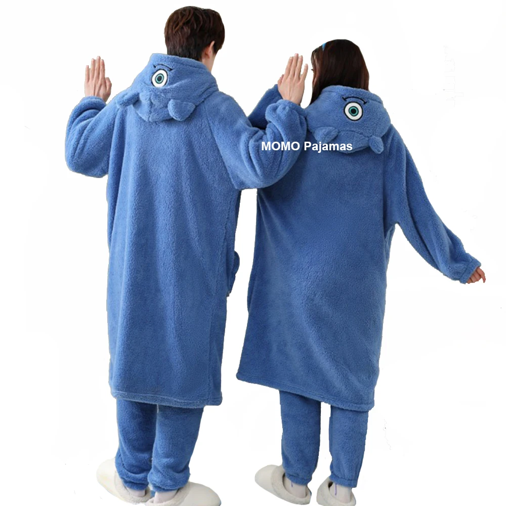 

Coral Fleece Women Nightgown Suit Men's Winter Plus Size Night Gown Suit Thicken Warm Bathrobe Cartoon Pajama Set Robes Sets