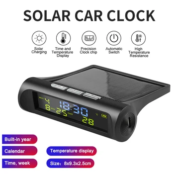 Newest Car USB Solar Charge Smart Digital Clock Calendar Time Temperature LED Display Automobile Interior Accessories Auto Start 1