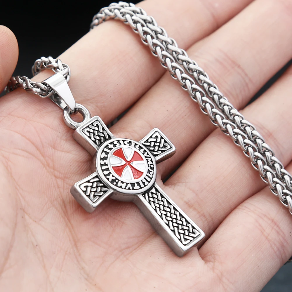 Vintage Punk 316L Stainless Steel Templar Red Knight Cross